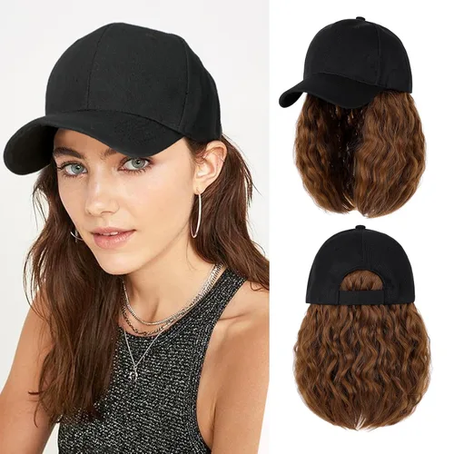 Miniatura 18 de Peluca de gorra de béisbol para mujer, gorra de béisbol con extensiones de cabello, gorra ajustable adjunta de 15 pulgadas, peluca sintética corta