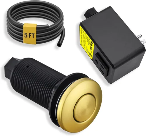 Miniatura 15 de Kit de interruptor de aire para eliminación de basura BESTILL - Certificado UL, botón de presión de 3.6" de largo en acero inoxidable con acabado