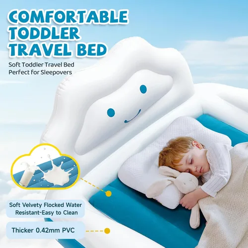 Miniatura 5 de CHERIMOR Cama inflable de viaje para niños pequeños, cama portátil para niños pequeños con parachoques de seguridad de 4 lados y bomba de inflado