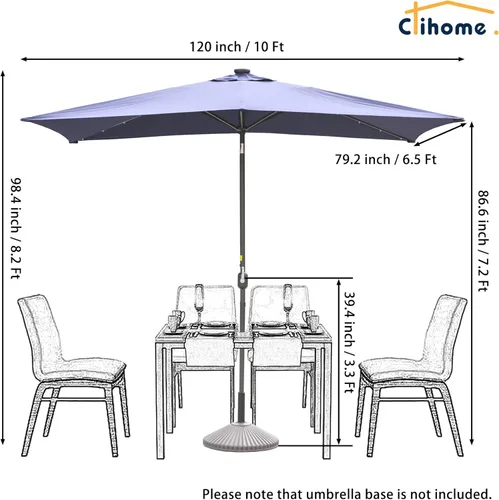 Miniatura 4 de Clihome Sombrilla rectangular de 10 x 6 pies 5 pies con luz LED, sombrilla para exteriores, sombrilla de mesa de mercado con botón de inclinación