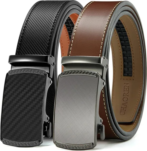 CHAOREN Cinturones de trinquete para hombre, paquete de 2 Cinturón de cuero para hombre de 1 38 pulgadas en caja de regalo, satisface casi
