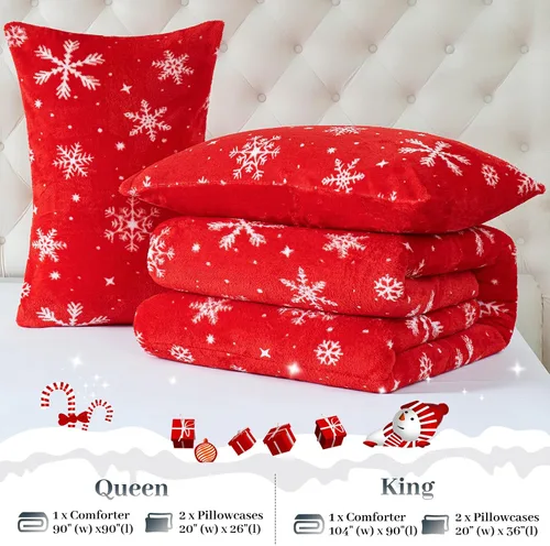 Miniatura 7 de YIYEA Juego de edredón navideño de piel sintética tamaño Queen, edredón de lujo ultra suave y esponjoso, juegos de ropa de cama de felpa difusa