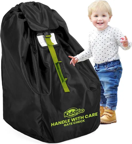 KiddiGo Bolsa de viaje para asiento de automóvil para avión, negro y verde, 33 pulgadas de alto x 18 pulgadas de ancho x 18 pulgadas de profundidad,
