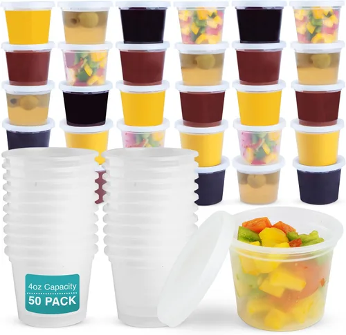 OAKRIDGE PRODUCTS Contenedores de almacenamiento de alimentos Deli de lujo de 4 onzas diseñados para refrigerador y congelador (paquete de 50)