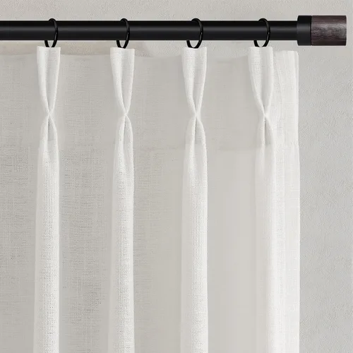 Miniatura 12 de Juego de 2 paneles de cortinas de ventana de cocina beige de 24 pulgadas de largo, con textura de lino, plisadas, filtrantes de luz, semi pequeñas