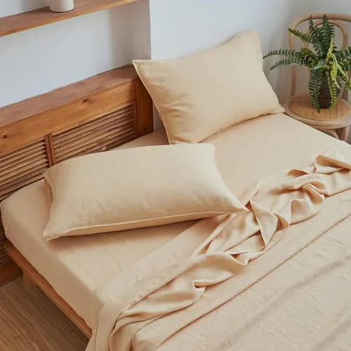 Miniatura 8 de Simple&Opulence Juego de sábanas de lino 100% tamaño King, 4 piezas de sábanas de lino francés natural, ropa de cama transpirable suave y duradera