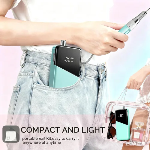 Miniatura 5 de Taladro eléctrico de uñas, portátil, recargable, 35000 rpm, lima de uñas eléctrica, herramientas eléctricas de uñas acrílicas, pulido, eliminación