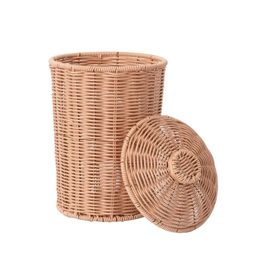 Miniatura 13 de GRANNY SAYS Cesta de basura de mimbre, papelera impermeable para baño, cestas de basura decorativas boho con asas, papelera para dormitorio