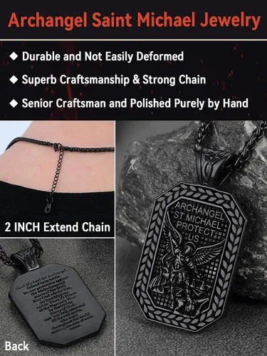 Miniatura 6 de FaithHeart Collar de San Miguel, acero inoxidable, chapado en oro de 18 quilates, amuleto colgante de San Miguel Arcángel para hombres y mujeres