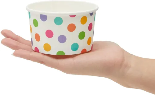 Miniatura 4 de BLUE PANDA Vasos de papel para helado, 50 unidades, diseño de lunares arcoíris, desechables para helados y aperitivos, cuencos de helado, tazas