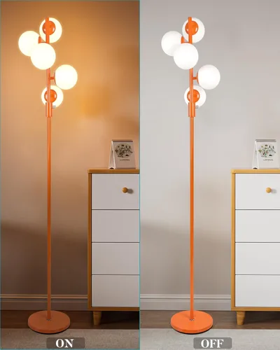 Miniatura 7 de Lightdot Lámpara de pie rosa de 63 pulgadas, moderna lámpara de pie de globo de mediados de siglo con bombillas LED de 3000 K incluidas