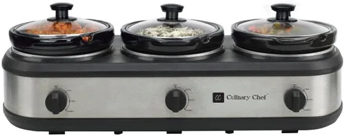 Miniatura 2 de CULINARY CHEF, triple olla de cocción lenta, servidor de buffet de 2.5 cuartos x 3 ollas, calentador de alimentos - Acero inoxidable