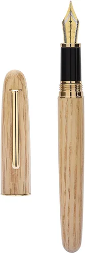 Jinhao 9036 - Pluma estilográfica de madera natural hecha a mano, punta extrafina, color roble