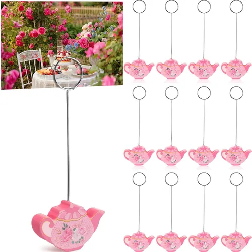 Weysat 12 soportes para tarjetas de lugar para tetera, fiesta floral, de madera, para tetera, número de mesa, foto, soporte para letreros de fotos