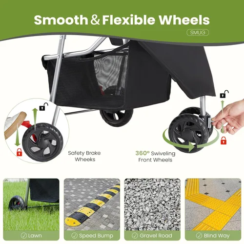 Miniatura 5 de DUMOS 3 Wheels Pet Stroller for Dogs and Cats, Foldable Dog Stroller with Mesh Windows, Storage Basket & Cup Holder, Lightweight & Durable Pet
