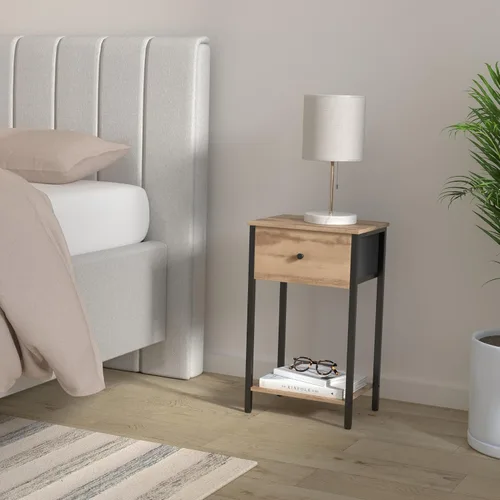 Miniatura 2 de VASAGLE Mesita de noche, mesa auxiliar con cajón de tela, mesa auxiliar de 24 pulgadas de alto con estante de almacenamiento, dormitorio, roble