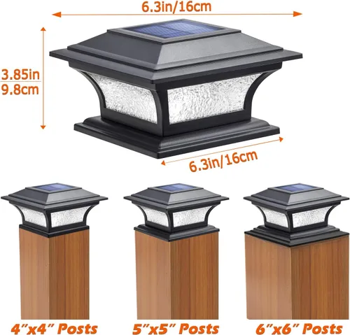 Miniatura 4 de SIEDiNLAR Luces solares de poste de vidrio para exteriores, luz LED para cerca, 2 modos para postes de 4 x 4, 5 x 5, 6 x 6 pulgadas, decoración