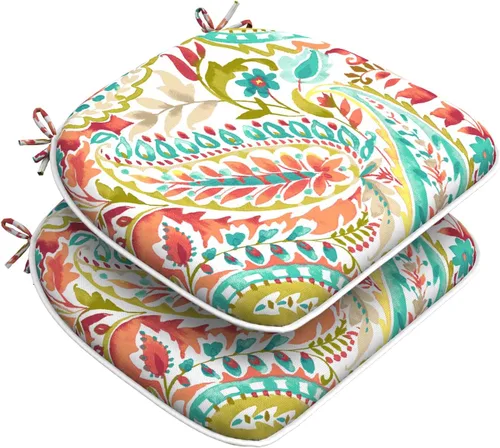 Miniatura 20 de DYTXIII Juego de 2 cojines para sillas de exterior con lazos, almohadillas repelentes al agua para sillas de patio de 17 x 16 pulgadas para muebles