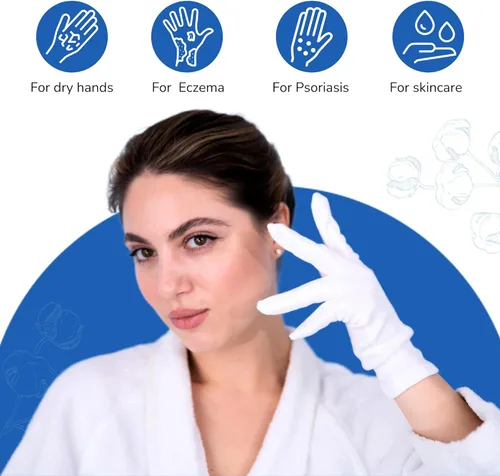 Miniatura 8 de Guantes de algodón para belleza, manos secas, eczema, dermatitis y psoriasis (mediano, 3 pares)