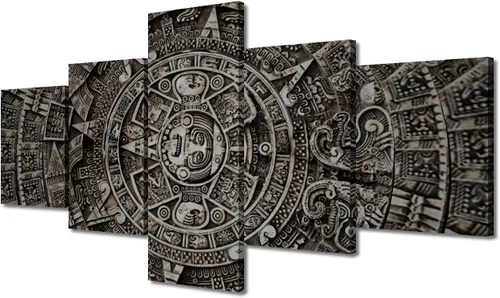 Miniatura 27 de Arte de pared con varios paneles, calendario maya, imágenes de piedra del sol, pinturas de civilización azteca sobre lienzo, sala de estar