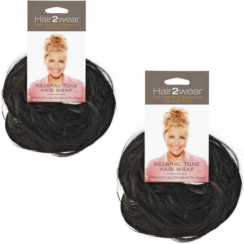 Christie Brinkey - Envoltura de cabello (2 unidades), color HT2 casi negro, tono natural, longitud de hombro de 6 pulgadas, oficial resistente al