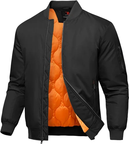 Miniatura 9 de Rdruko Chaquetas bomber para hombre, diseño de cebolla, acolchadas, cortavientos, con cremallera, 4 bolsillos, impermeables, de satén, para vuelo