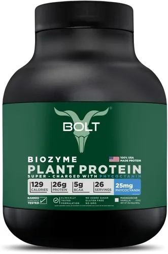 Bolt Biozyme Plant Protein | Proteína vegana con superalimento ficocianina y hierbas ayurvédicas | Perfil completo de aminoácidos para apoyo