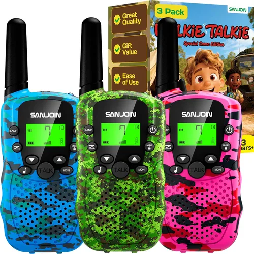 Walkie Talkies para Niños Rellenos de Media Juguetes para Niños y Niñas de 3-12 Años, Alcance de 3 Millas Walkie Talkie para Acampar, Exterior,