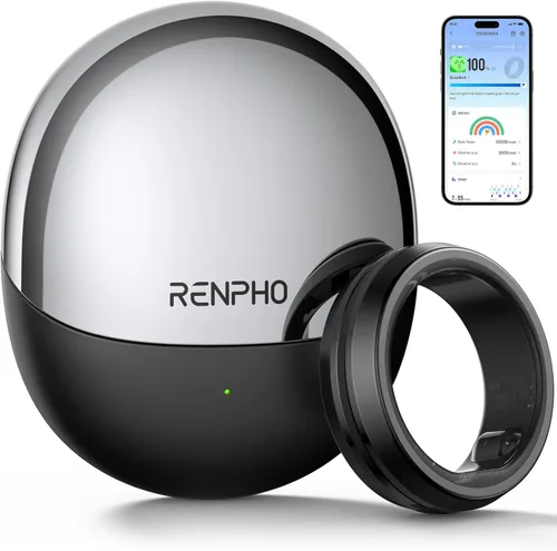 RENPHO Lynx Anillo Inteligente - Seguimiento de sueño y actividad durante todo el día, incluye estuche de carga, regalos para hombres, batería de 7
