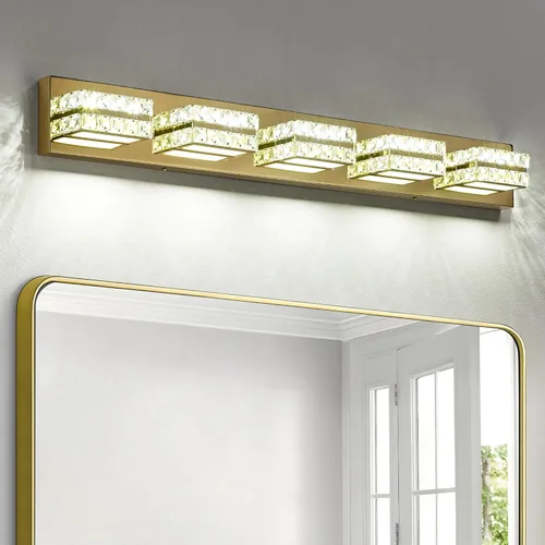 Miniatura 13 de OKELI Lámpara de tocador de cristal para baño, moderna lámpara LED de tocador para baño, lámpara frontal de espejo de cristal de 3 luces, 6000 K