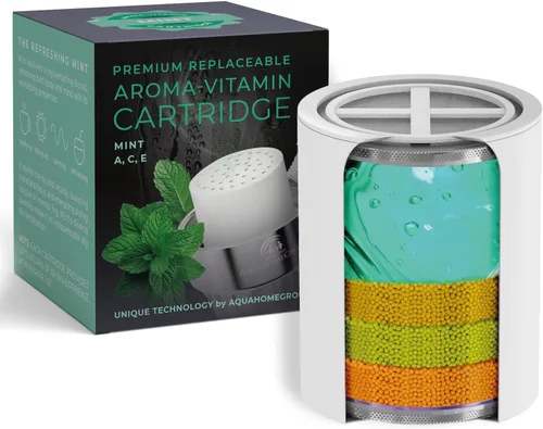 AquaHomeGroup Cartucho de filtro de ducha con vitamina C E y A con aroma a menta, reduce el cloro y la cloramina, apoya la piel y el cabello, se