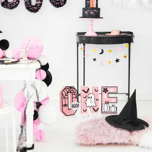 Miniatura 6 de Letrero de madera de Halloween One – Decoración de mesa de centro de mesa de madera rosa de Halloween, decoraciones de Halloween para interiores