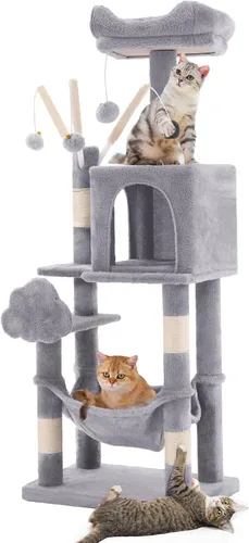 Miniatura 9 de YITAHOME Árbol para gatos de 64.5 pulgadas, casa para gatos de varios niveles, muebles de condominio grande para gatos con hamaca percha, postes