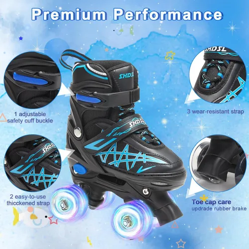 Miniatura 2 de SHDSL Patines de ruedas para niñas para niños principiantes 4 tamaños ajustables, patines de ruedas iluminados con 8 ruedas para niñas, patines