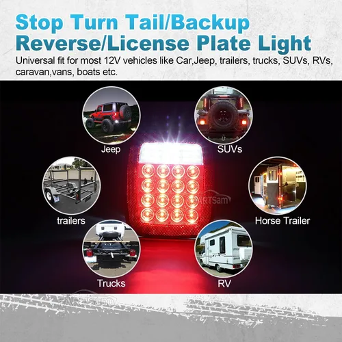 Miniatura 5 de Partsam Par de 38 LED Luces de cola universales de freno de giro de parada de licencia de respaldo para Wrangler YJ TJ CJ Camión Remolque Barco RV
