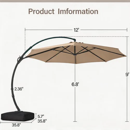 Miniatura 3 de LAUSAINT HOME Outdoor Patio Umbrella with Base included, Deluxe Curvy Cantilever Umbrella Heavy Duty Offset Hanging Umbrella