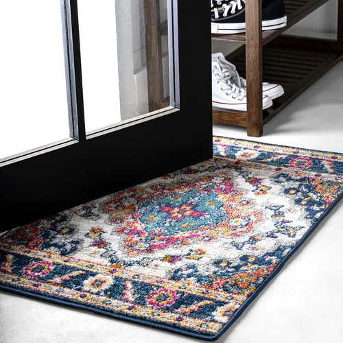 Miniatura 22 de JONATHAN Y Alfombra bohemia ovalada azul vintage de 3 x 5, medallón de estilo bohemio, floral, fácil de limpiar, alto tráfico para sala de estar