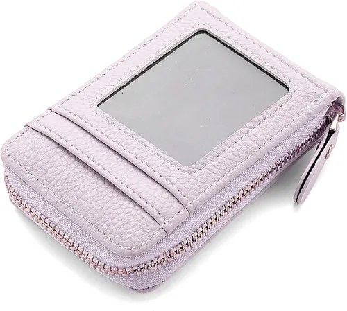 Miniatura 8 de RNIEGA Cartera pequeña para tarjetas de crédito, ligera, de cuero vegano, acordeón con cremallera, cartera para tarjetas de moda Rfid para mujer