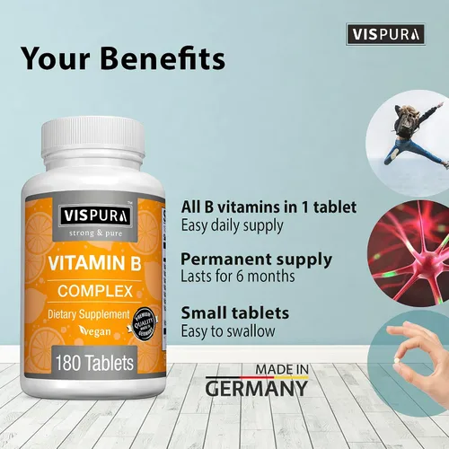 Miniatura 2 de Complejo de vitamina B, 180 tabletas veganas, todas las vitaminas B, incluyendo B12, B1, B2, B3, B5, B6, B7, B9, ácido fólico, para el estrés