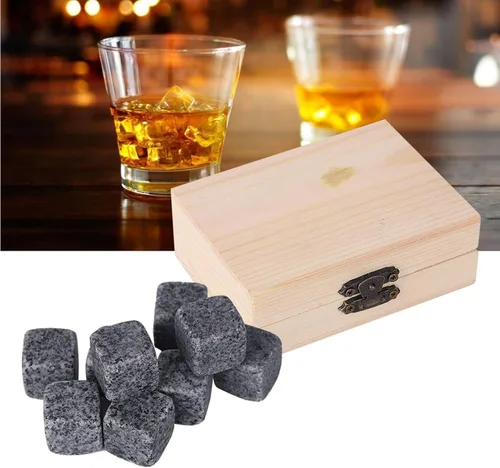 Miniatura 9 de Juego de regalo de piedras de whisky con 9 piezas de piedras y caja, cubos de hielo reutilizables, juego de granito natural, piedras para enfriar