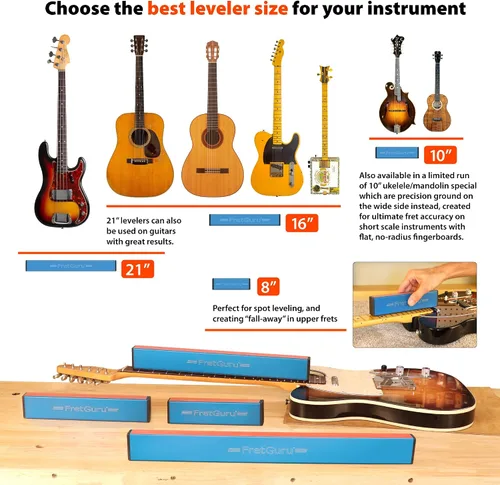 Miniatura 4 de FretGuru Haz de Lijado Nivelador de Trastes – (10" ~ 250mm) Archivo nivelador profesional para luthier de guitarra incluye papel de lija de 100