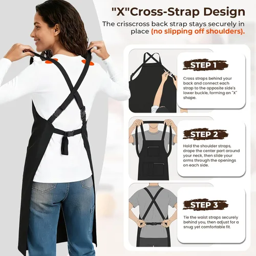 Miniatura 7 de Noverlife Hair Stylist Apron with 4 Pockets, Hair Resistant 34 Inch Long Hairdresser Aprons w/Adjustable Strap for Salon