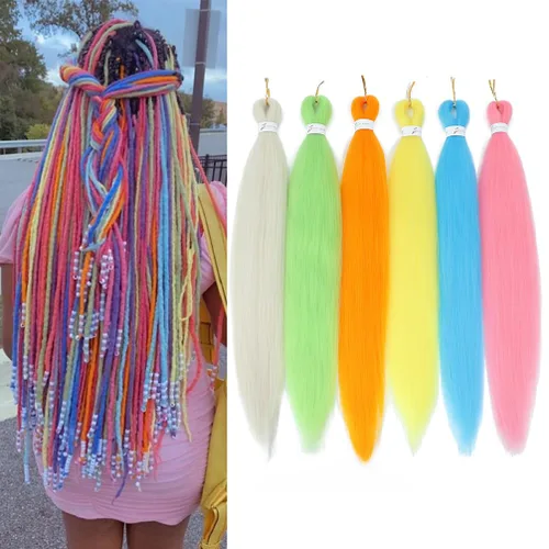 Miniatura 23 de Extensiones de cabello trenzado preestirado colorido, 3 colores, mezcla de cabello trenzado para niñas, 26 pulgadas, 3 paquetes