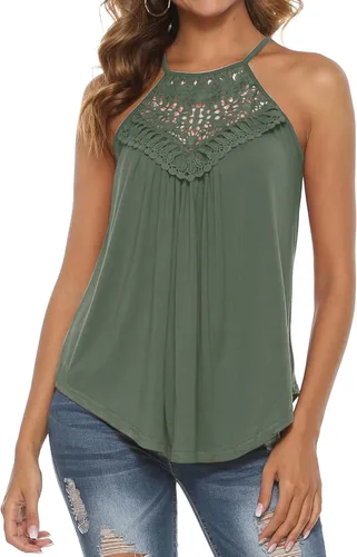Miniatura 2 de Bluetime - Camisetas sin mangas con cuello halter para mujer, de encaje, con tirantes delgados, para verano