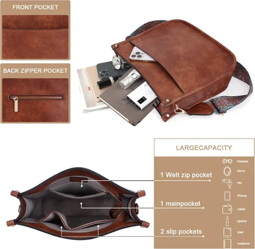 Miniatura 3 de HKCLUF Bolso cruzado para mujer, 2 piezas, de cuero, con 2 correas ajustables de leopardo, bolsa cruzada