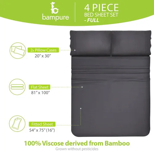 Miniatura 3 de BAMPURE Luxury Series - Juego de sábanas tamaño matrimonial, viscosa 100% pura derivada de sábanas de bambú, sábanas refrescantes de bambú