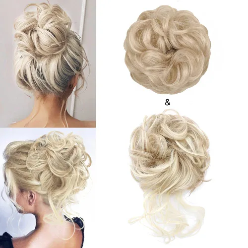 Miniatura 24 de KETHBE Moño desordenado, extensión de moños de pelo despeinado, banda elástica para el cabello, moño rizado para mujeres (negro)