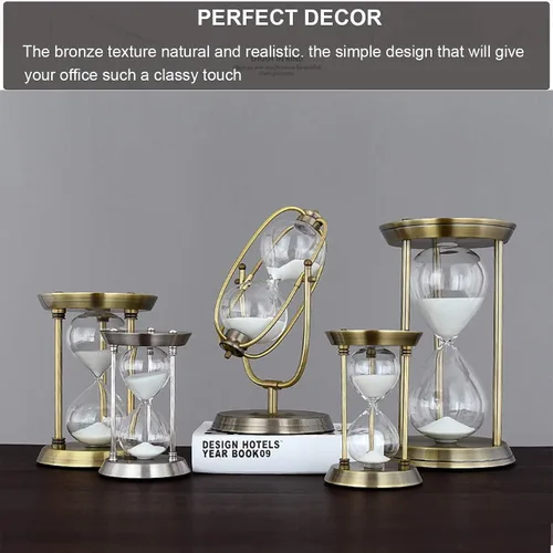 Miniatura 3 de SuLiao - Reloj de arena de latón metálico con temporizador de 5, 15, 30 y 60 minutos para decoración de oficina