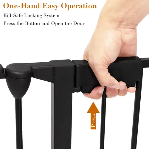 Miniatura 7 de SOSPIRO Puerta negra extra ancha para bebés de 118 pulgadas con puerta, valla larga de metal, puertas altas para perros para mascotas, escaleras