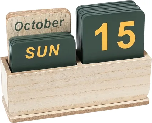 Miniatura 9 de Calendario Perpetuo de Bloques de Madera para Escritorio, Calendario Diario de Escritorio de Pie con Pantalla Grande, Accesorios de Escritorio